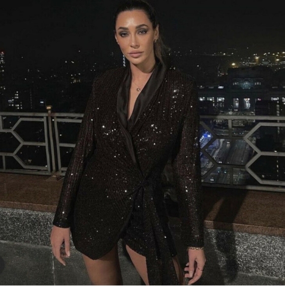 Zara * Sequin Wrap Blazer Dress Black - Picture 5 of 12